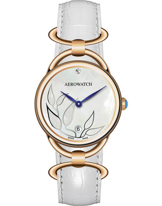 Aerowatch Aerowatch Diamonds 07977 RO02  07977 RO02 кварцевые женские часы перламутровый циферблат, браслет кожаный — вид спереди